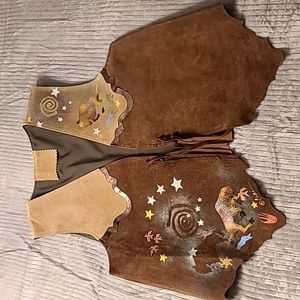 Crain OOAK Art to wear Pig Suede Handpainted Western vest Womens size medium